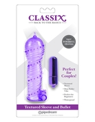 Фиолетовая вибронасадка Textured Sleeve Bullet - 14 см. - фото, цены