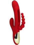 Красный ударный вибратор Anal G-Hit с анальной цепочкой - 24 см. - фото, цены