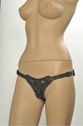 Чёрные трусики для фиксации насадок кольцом Kanikule Leather Strap-on Harness Anatomic Thong - фото, цены