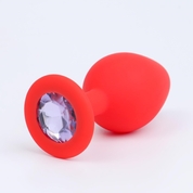 Красная анальная пробка с прозрачным кристаллом - 8 см. - фото, цены