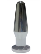 Серебристая анальная пробка с черным кристаллом - 10,3 см. - фото, цены