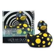 Черный вибратор-уточка I Rub My Duckie 2.0 Happiness в жёлтый горох - фото, цены