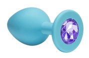 Малая голубая анальная пробка Emotions Cutie Small с фиолетовым кристаллом - 7,5 см. - фото, цены