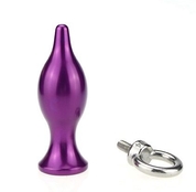 Фиолетовая металлическая анальная пробка с кольцом - 7 см. - фото, цены