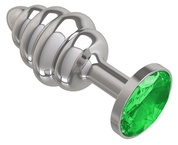 Серебристая пробка с рёбрышками и зеленым кристаллом - 7 см. - фото, цены