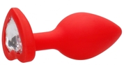 Красная анальная пробка с прозрачным стразом Diamond Heart Butt Plug - 7,3 см. - фото, цены