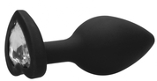 Черная анальная пробка с прозрачным стразом Large Ribbed Diamond Heart Plug - 8 см. - фото, цены