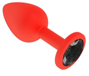 Красная анальная втулка с чёрным кристаллом - 7,3 см. - фото, цены