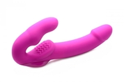 Розовый безремневой страпон с вибрацией Evoke Rechargeable Vibrating Strap On - 24,7 см. - фото, цены