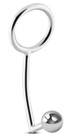 Серебристое эрекционное кольцо с анальной пробкой Sinner Metal Cock Ring With Anal Plug Size M - фото, цены