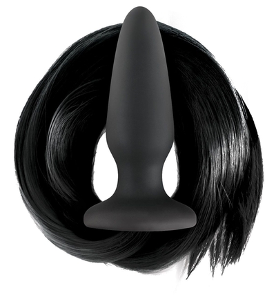 Чёрная анальная пробка с черным хвостом Filly Tails Black - фото, цены