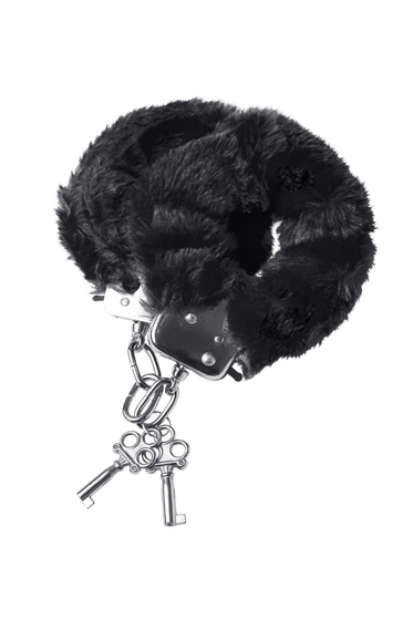 Черные меховые наручники с металлическим крепежом - фото, цены