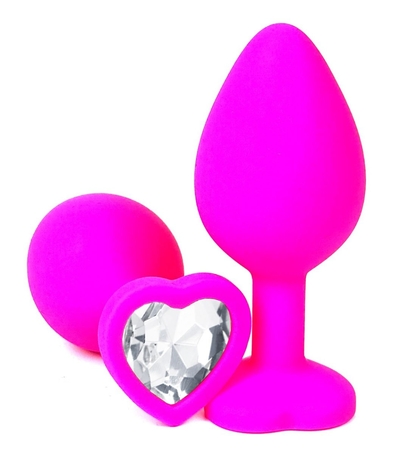Розовая силиконовая пробка с прозрачным кристаллом-сердцем - 10,5 см. - фото, цены