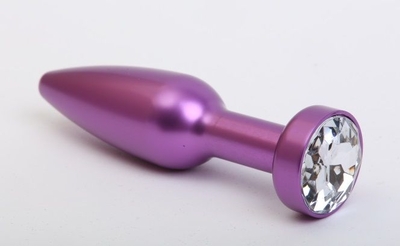 Фиолетовая анальная пробка с прозрачным стразом - 11,2 см. - фото, цены