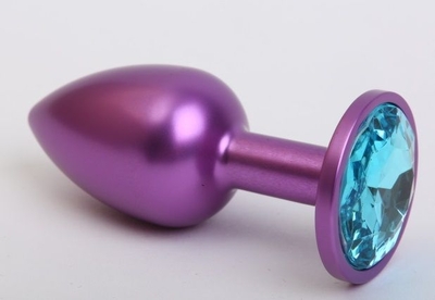 Фиолетовая анальная пробка с голубым стразом - 7,6 см. - фото, цены
