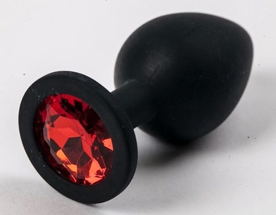 Черная силиконовая анальная пробка с красным стразом - 8,2 см. - фото, цены