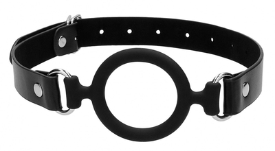 Черный кляп-кольцо с кожаными ремешками Silicone Ring Gag with Leather Straps - фото, цены