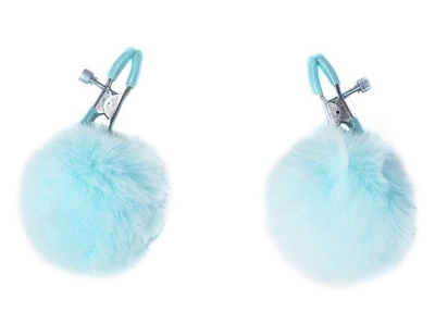 Зажимы на соски Angelic с голубыми меховыми шариками - фото, цены