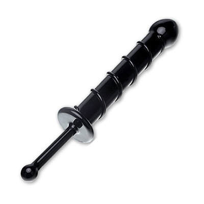 Черный стеклянный фаллос с тонкой ручкой и выпуклой спиралью - 18,5 см. - фото, цены