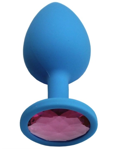 Голубая анальная пробка с розовым кристаллом - 8,4 см. - фото, цены