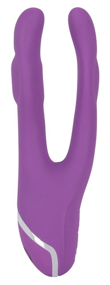 Фиолетовый вибромассажер с двумя отростками Sweet Smile Double Vibrator - 18,7 см. - фото, цены