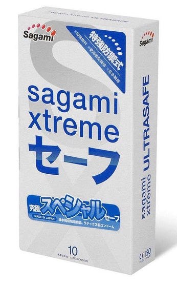 Презервативы Sagami Xtreme Ultrasafe с двойным количеством смазки - 10 шт. - фото, цены