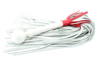 Белая кожаная плеть с красной отделкой - 60 см. - фото, цены