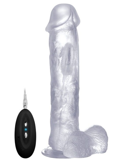 Прозрачный вибратор-реалистик Vibrating Realistic Cock 11 With Scrotum - 29,5 см. - фото, цены