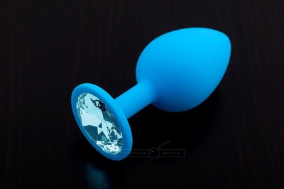 Большая голубая силиконовая пробка с голубым кристаллом - 9 см. - фото, цены