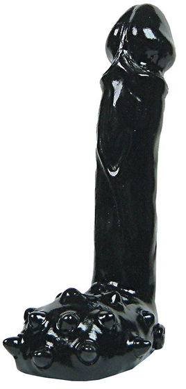 Анальный фаллоимитатор с мошонкой, покрытой шишечками, All Black - 19 см. - фото, цены