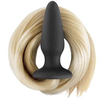 Чёрная анальная пробка с хвостом цвета блонд Filly Tails Palomino - фото, цены