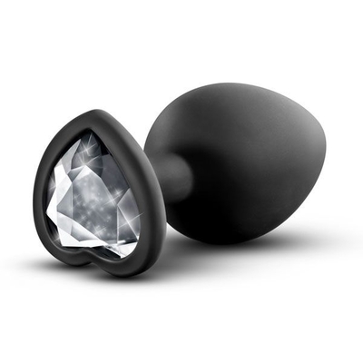 Черная анальная втулка с прозрачным кристаллом в виде сердечка Bling Plug Small - 7,6 см. - фото, цены