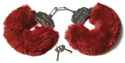 Шикарные бордовые меховые наручники с ключиками - фото, цены