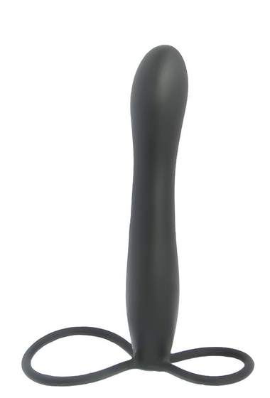Черная насадка на пенис для двойной стимуляции Mojo BlackJack - 15 см. - фото, цены