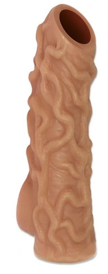 Телесная насадка с венками и открытой головкой Nude Sleeve S - 10 см. - фото, цены