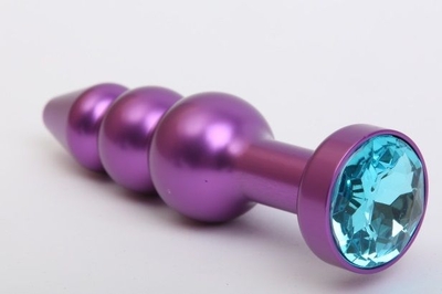 Фиолетовая фигурная анальная ёлочка с голубым кристаллом - 11,2 см. - фото, цены