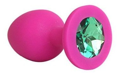 Ярко-розовая анальная пробка с зеленым кристаллом - 9,5 см. - фото, цены