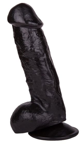 Реалистичный чёрный фаллоимитатор на присоске - 17,8 см. - фото, цены