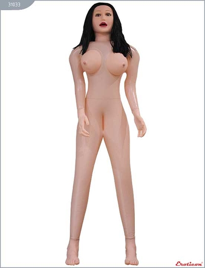 Надувная секс-кукла «Брюнетка» с длинными волосами и 3 отверстиями - фото, цены