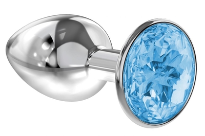 Малая серебристая анальная пробка Diamond Light blue Sparkle Small с голубым кристаллом - 7 см. - фото, цены
