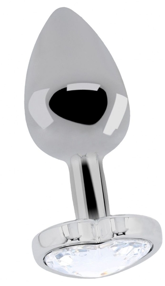 Серебристая анальная пробка Love Heart Diamond Plug с прозрачным кристаллом - 9,4 см. - фото, цены
