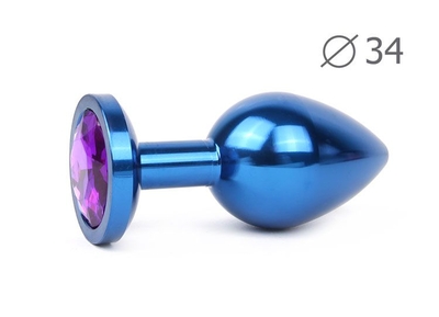 Коническая синяя анальная втулка с кристаллом фиолетового цвета - 8,2 см. - фото, цены