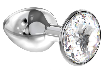 Малая серебристая анальная пробка Diamond Clear Sparkle Small с прозрачным кристаллом - 7 см. - фото, цены