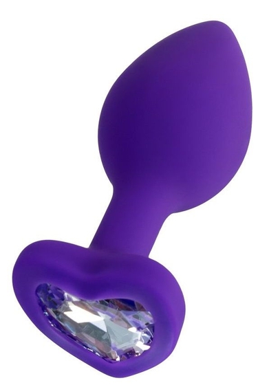 Фиолетовая анальная втулка с прозрачным стразом-сердечком - 7 см. - фото, цены