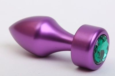 Фиолетовая анальная пробка с широким основанием и зелёным кристаллом - 7,8 см. - фото, цены