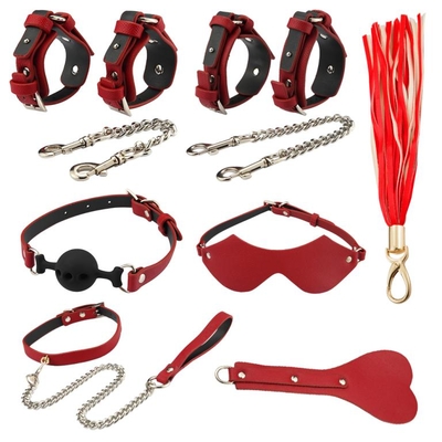 Оригинальный БДСМ-набор из 9 предметов в красной кожаной сумке - фото, цены