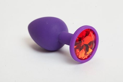 Фиолетовая силиконовая анальная пробка с красным стразом - 7,1 см. - фото, цены