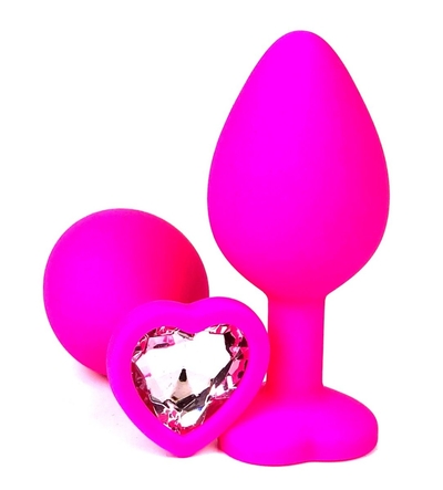 Розовая силиконовая пробка с нежно-розовым кристаллом-сердцем - 8,5 см. - фото, цены