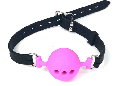 Чёрно-розовый дышащий кляп-шарик Vander на ремешках - фото, цены