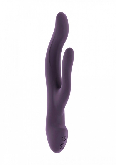 Фиолетовый вибратор Keira с клиторальным отростком - 21,3 см. - фото, цены